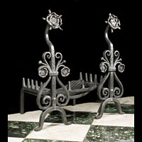 Wrought Iron Arts And Crafts Andirons | Westland Antiques