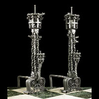 Gothic Revival Victorian Iron Andirons | Westland Antiques