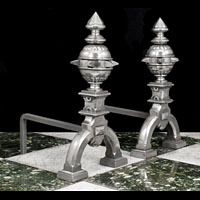 Baroque Style Polished Steel Andirons | Westland Antiques