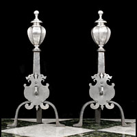 Wrought Iron Silver Plated Brass Andirons | Westland London