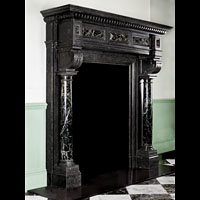 Tall Black Fossil Marble Flemish Fireplace | Westland Antiques
