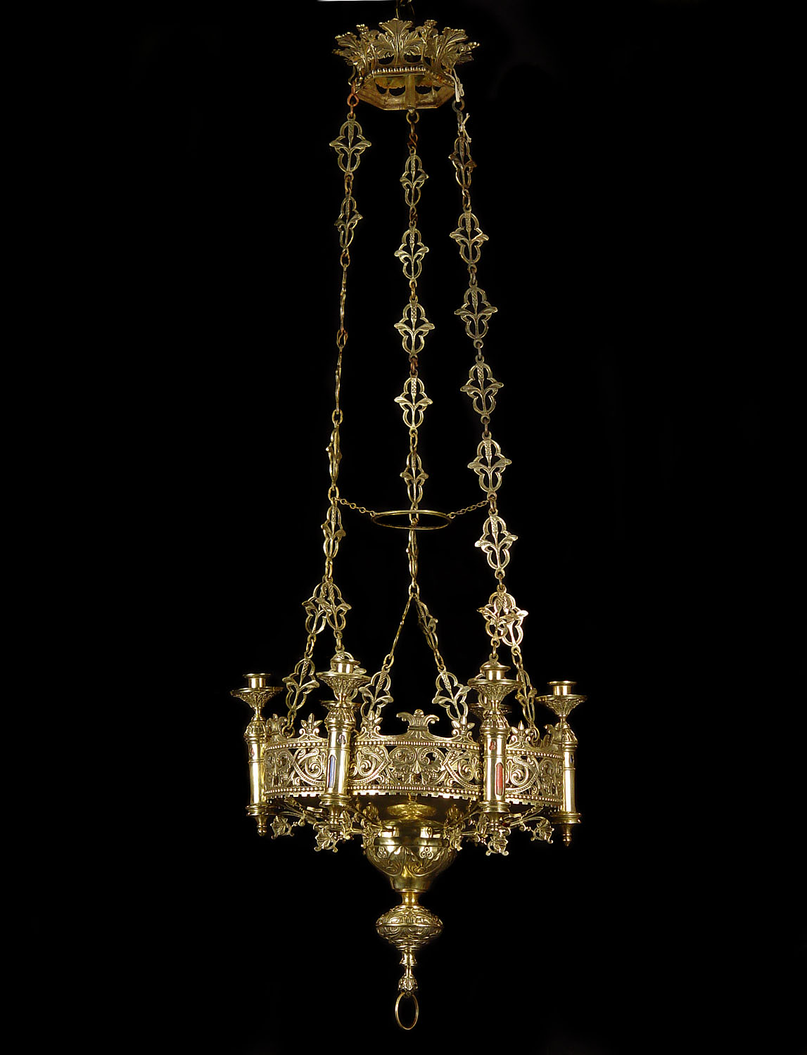 Antique Brass Gothic Revival Chandelier