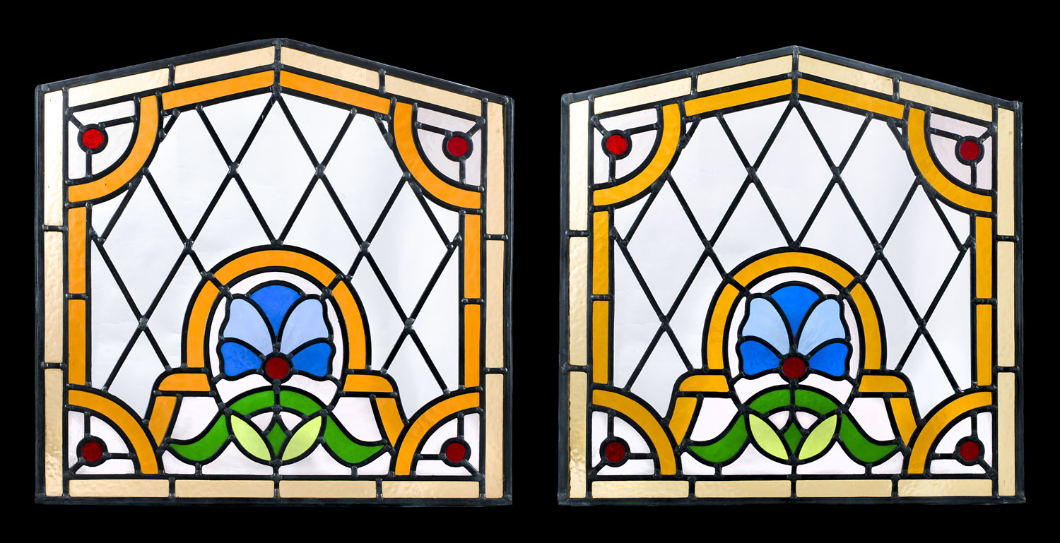 Decorative Stained Glass panel hand painted flower design Edwardian British  Housing London Stock Photo - Alamy