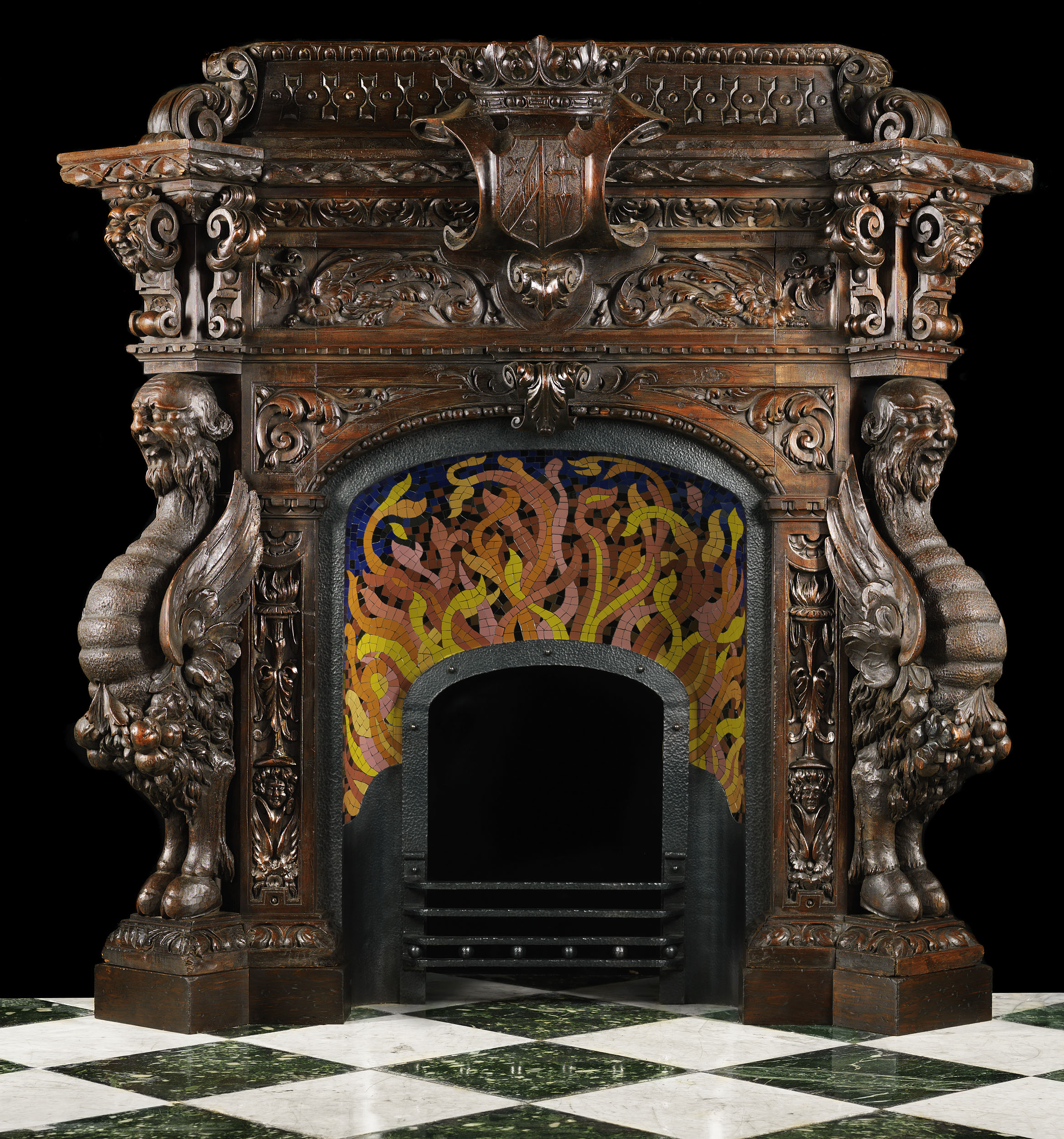 Extraordinary Spanish Mannerist carved pine fireplace surround    
