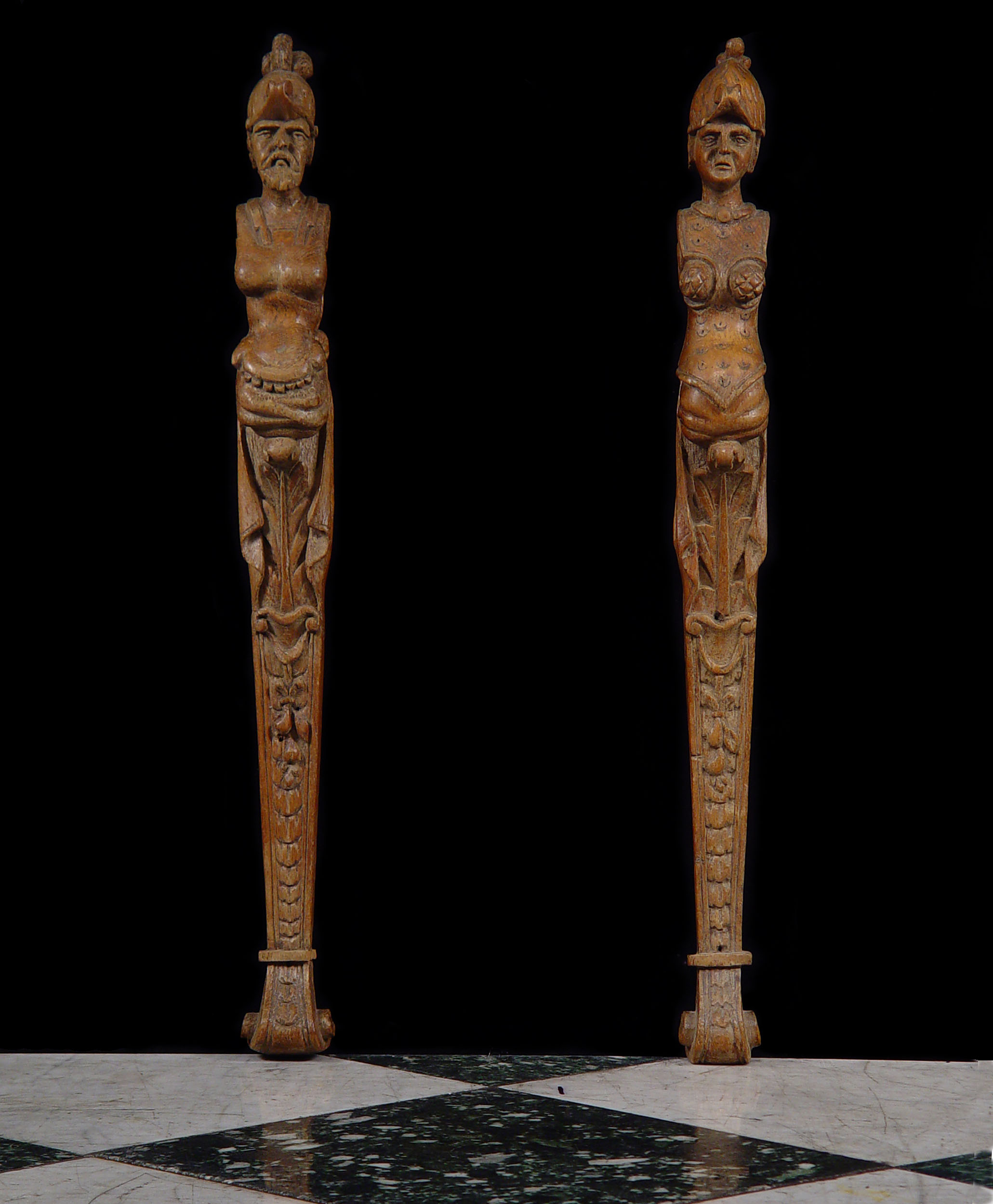 A Pair of Carved Oak Mannerist Terms
