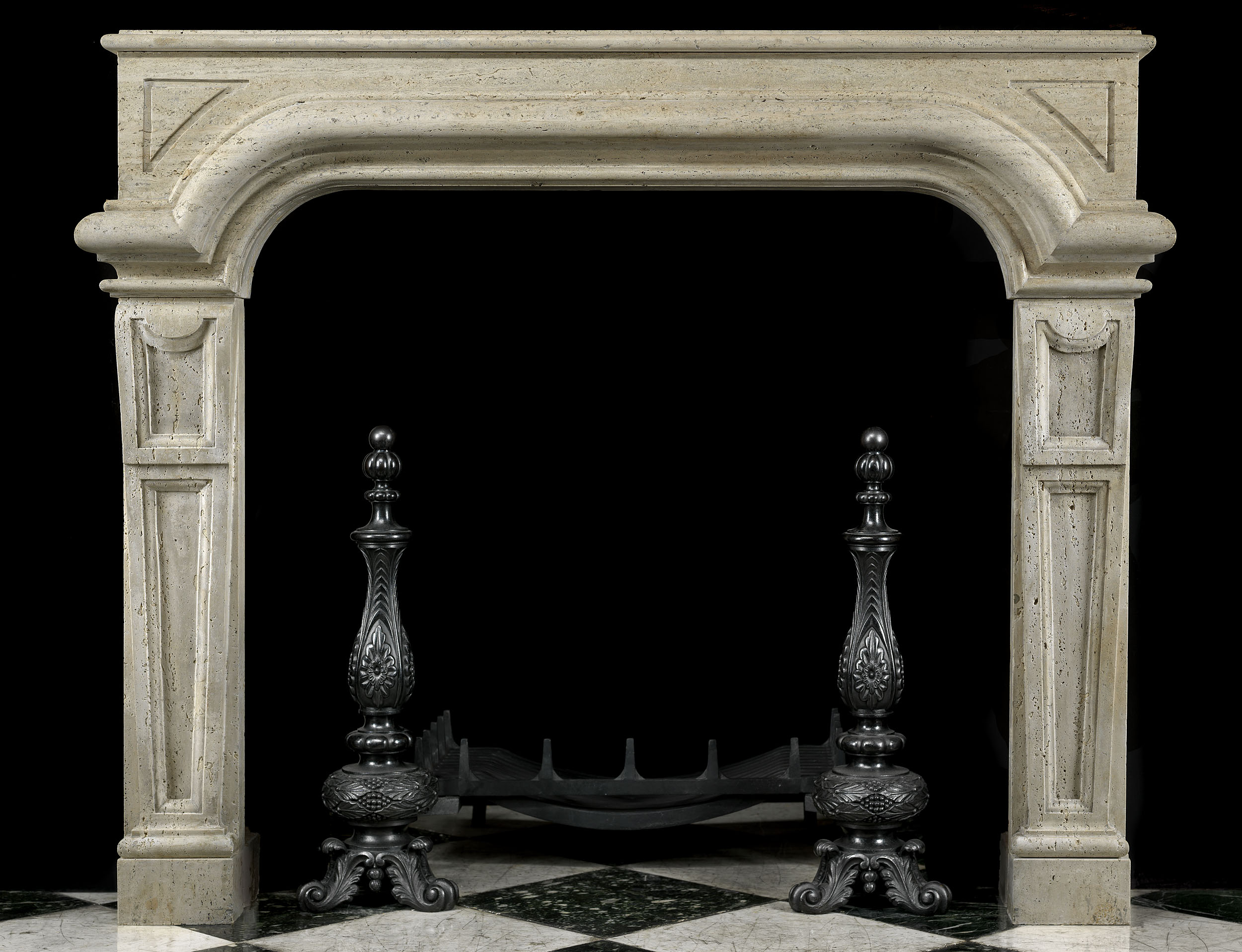 Italian Baroque Revival Stone Fireplace 
