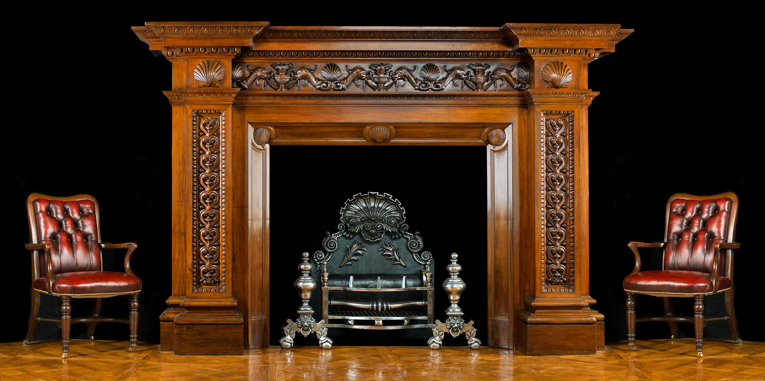 A Substantial Victorian Walnut Fireplace