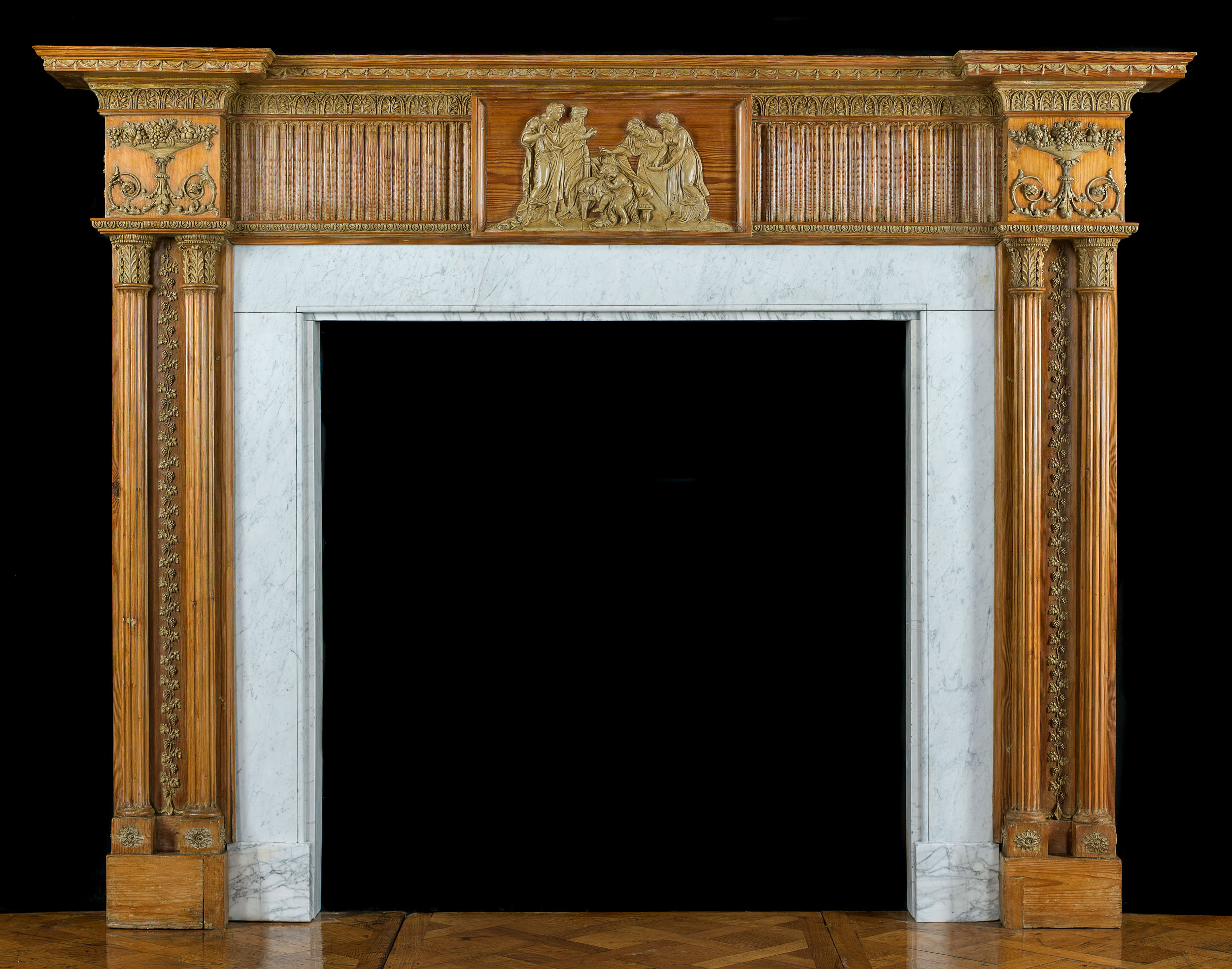 A George III Columned Pine Fireplace Mantel