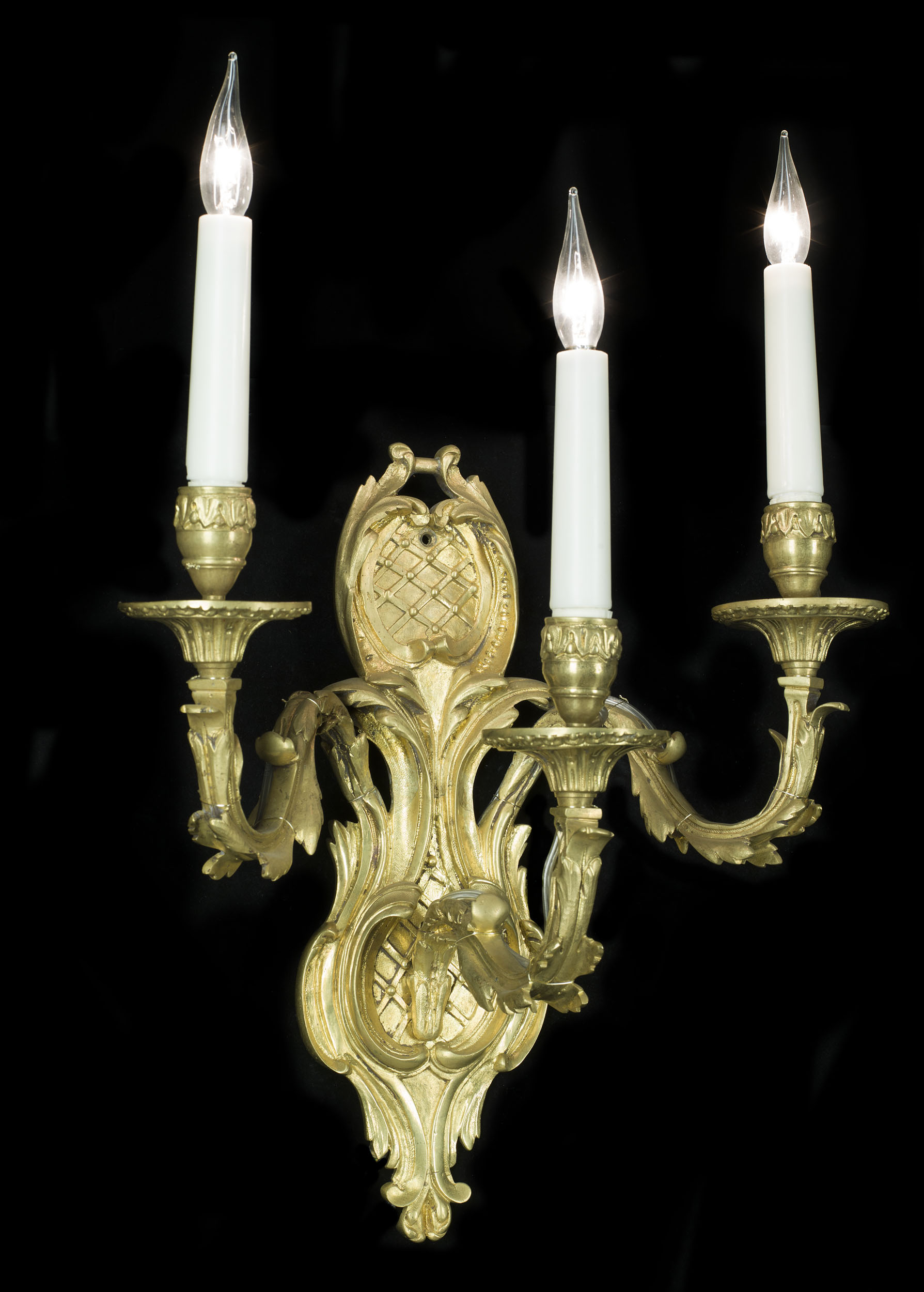 A Pair of Baroque Style Brass Wall Lights