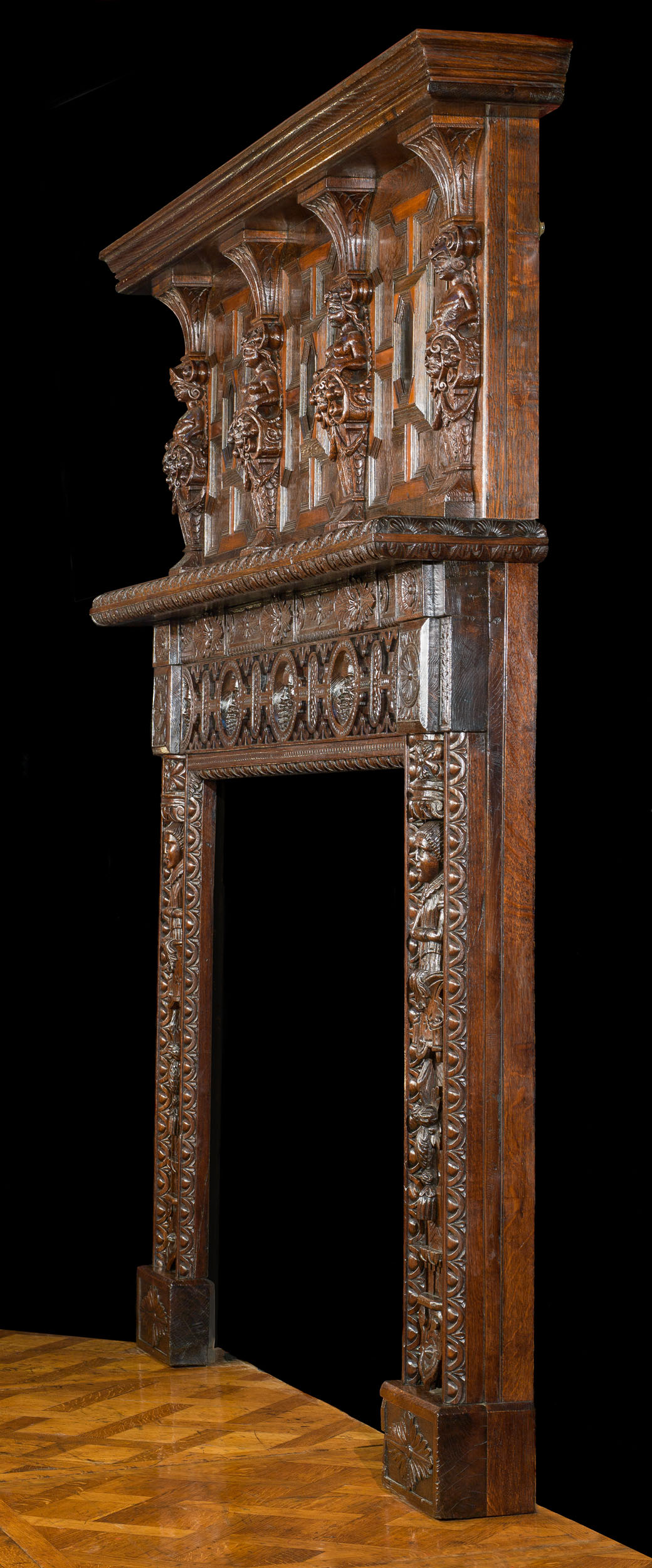 A Tudor Style Caryatid Antique Oak Fireplace