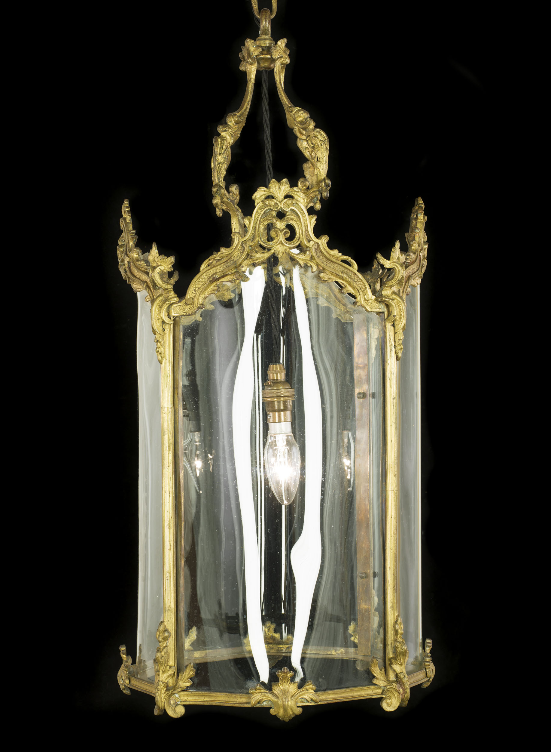 A Large Rococo Style Gilt Metal Hall Lantern