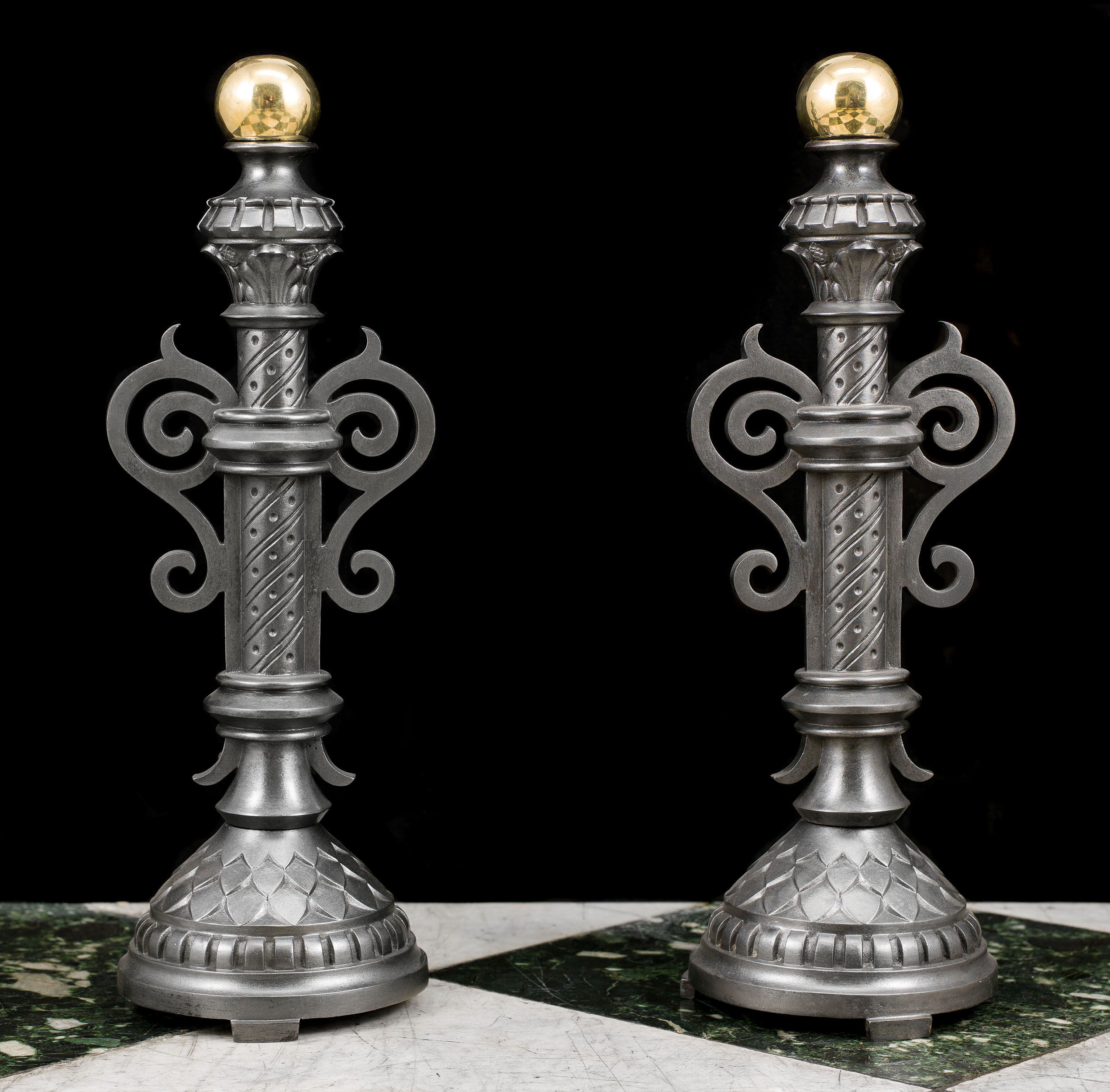  A Pair of Baroque Style Antique Fire Dogs