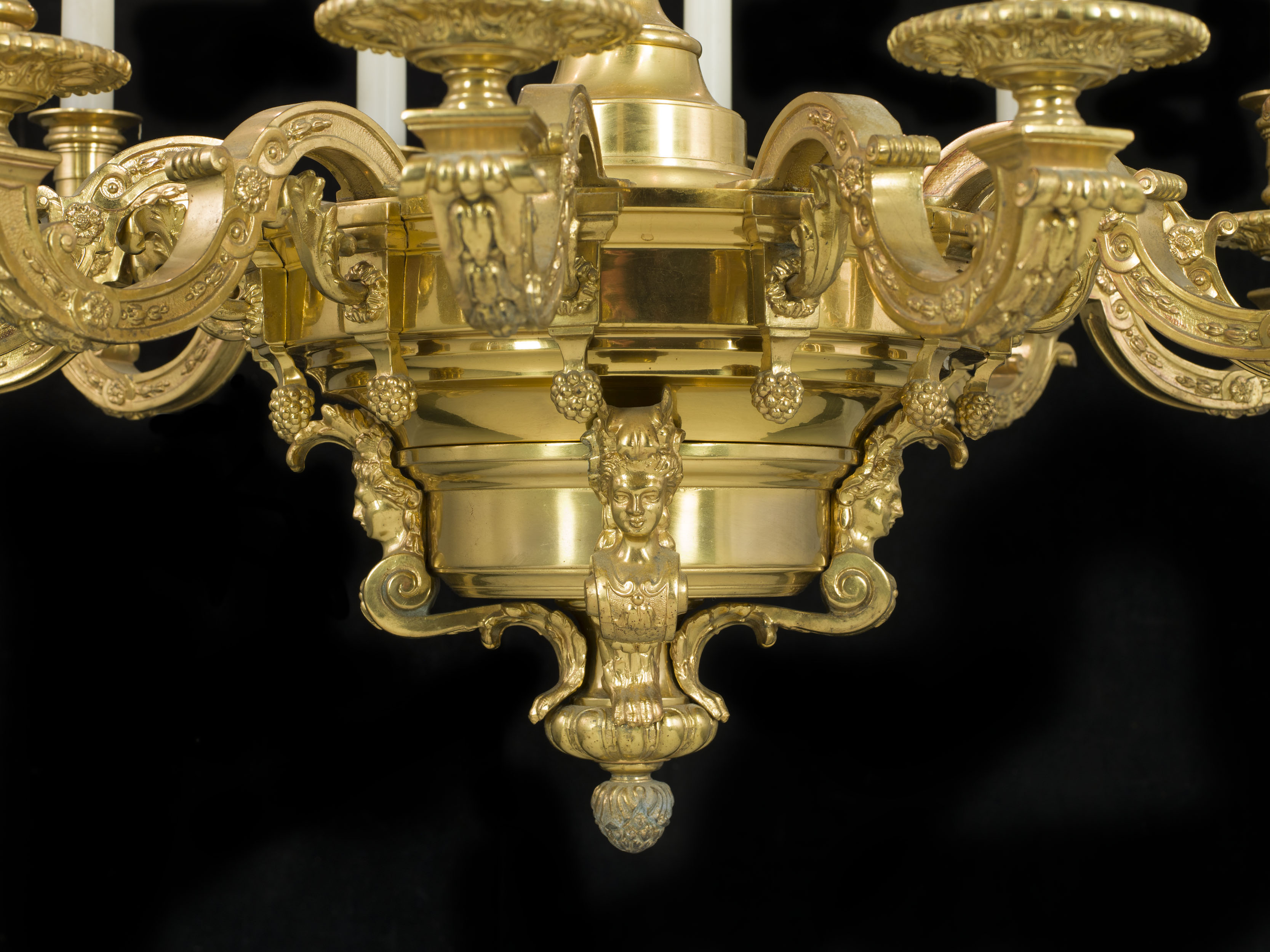 Ornate Gilt Brass Baroque Style Chandelier