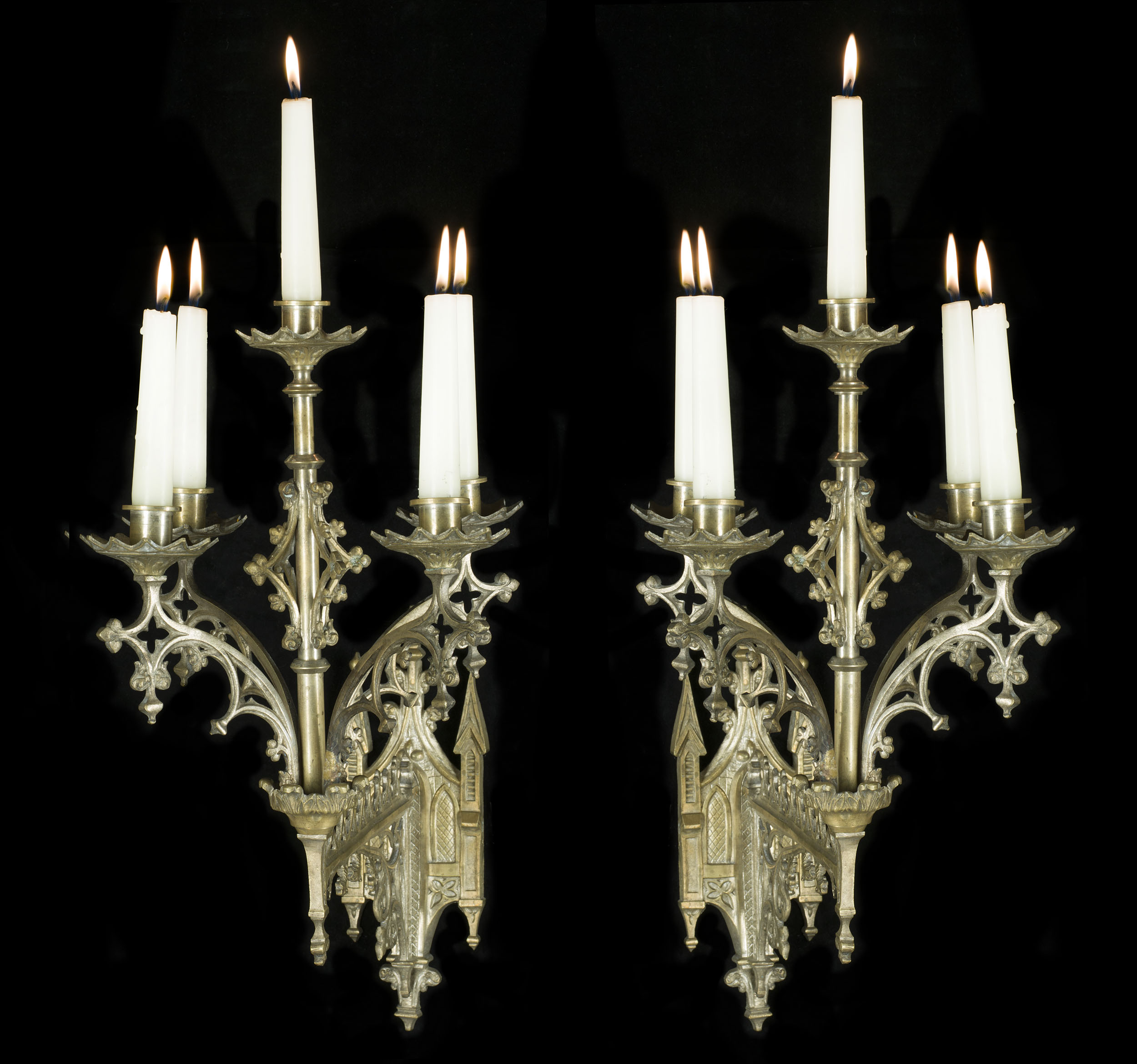 Pair of Silver Plated Pugin Style Wall Lights