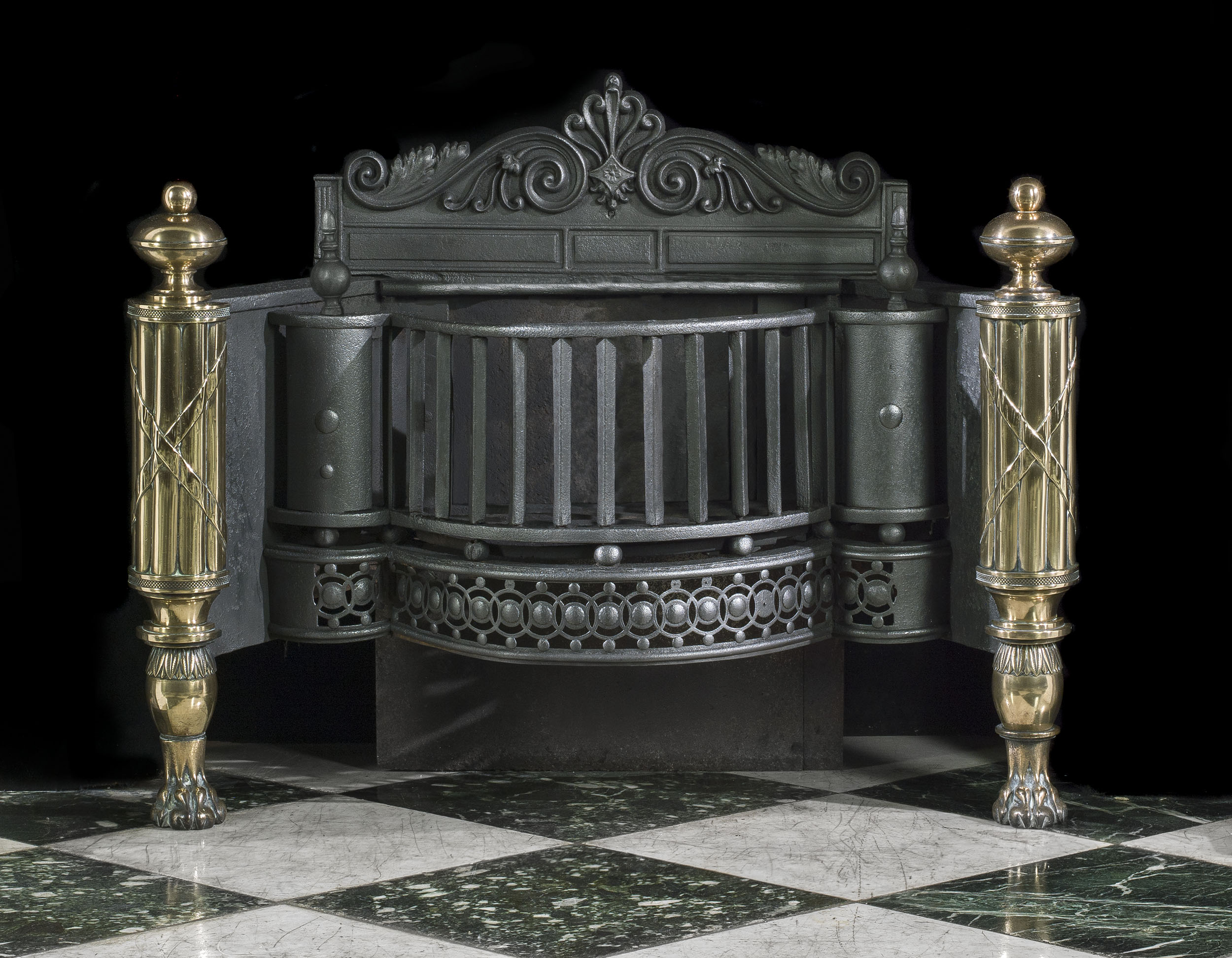  A Large Regency Steel & Brass Fire Basket