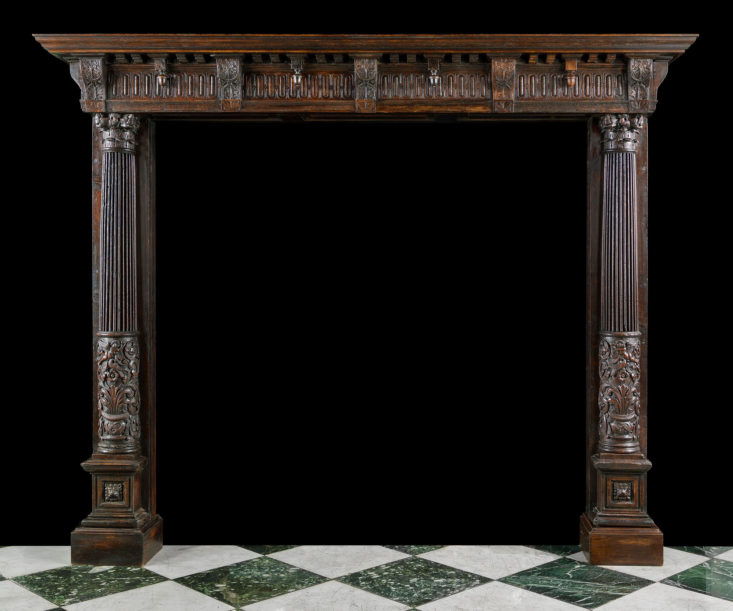 French Renaissance Revival Oak Fireplace 
