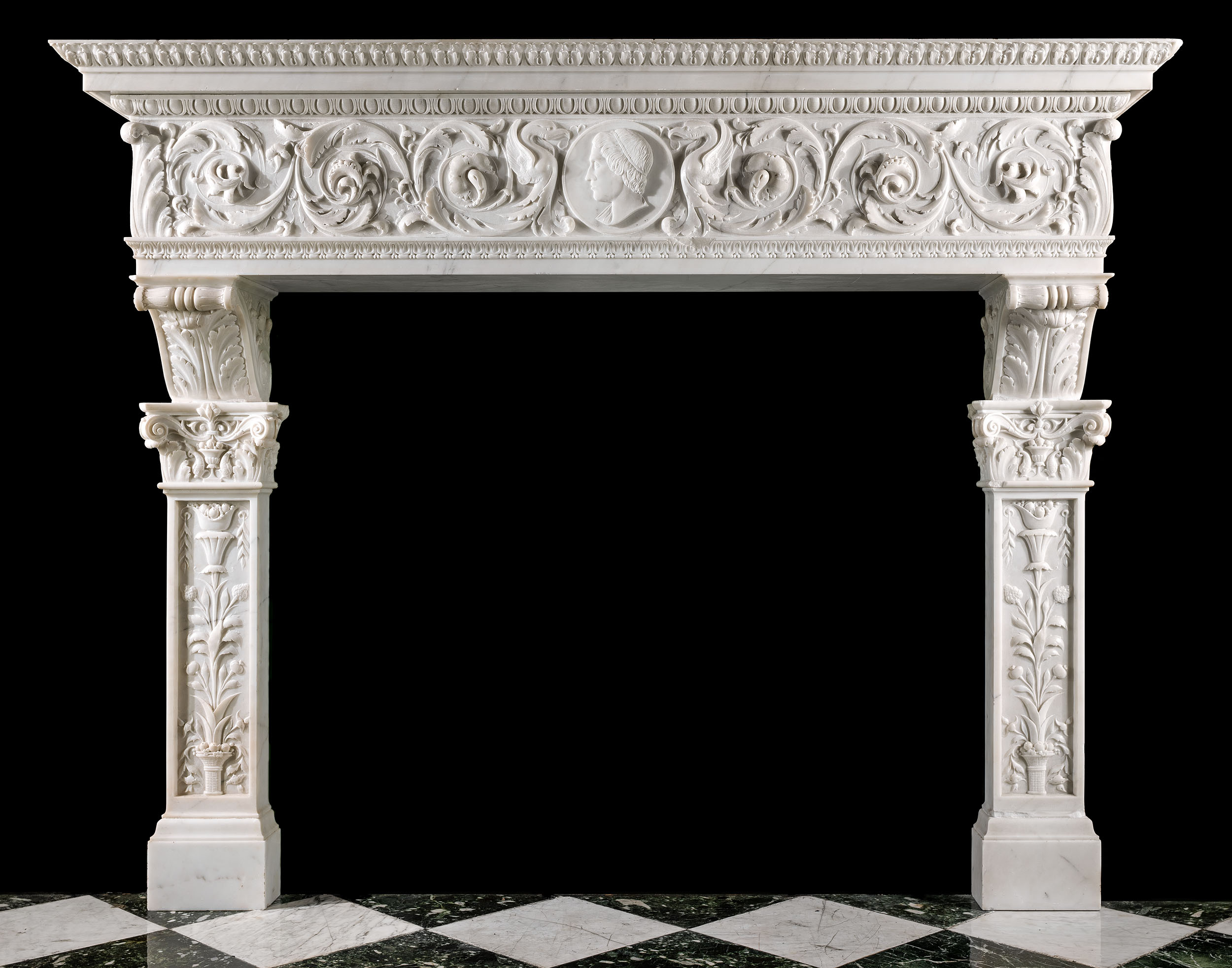 An Italian Palazzo Renaissance manner marble Chimneypiece.

