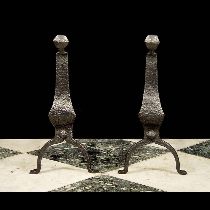 Antique Baroque Style Goose Neck Andirons 