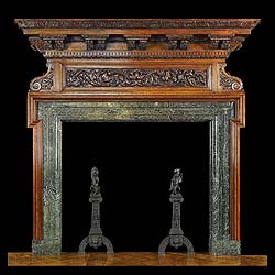 Antique carved Oak Palladian manner fireplace mantel
