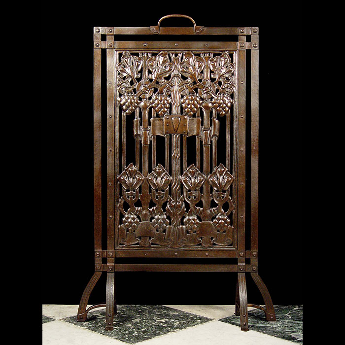 Antique Art Nouveau Iron Firescreen with Grape design
