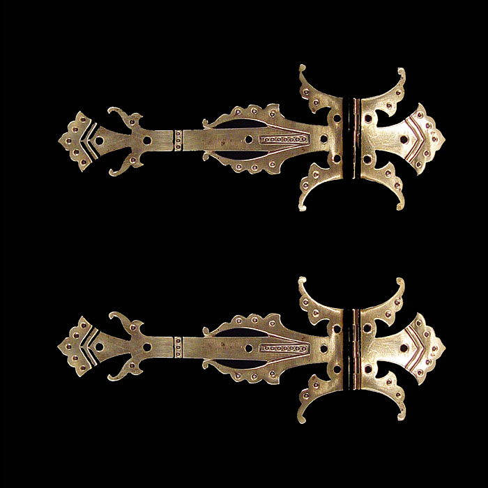 A Pair of Gothic Revival Brass Hinges 
