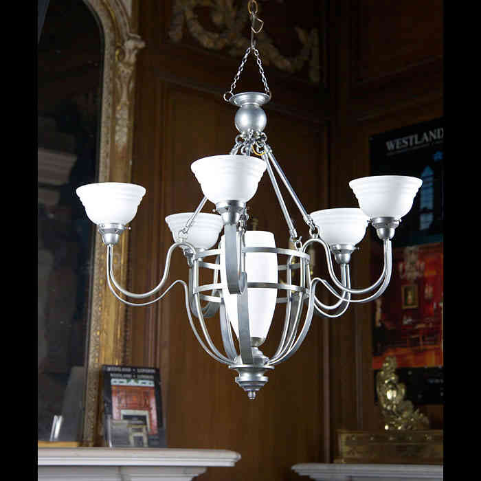 An Art Deco Style Sprayed Steel chandelier