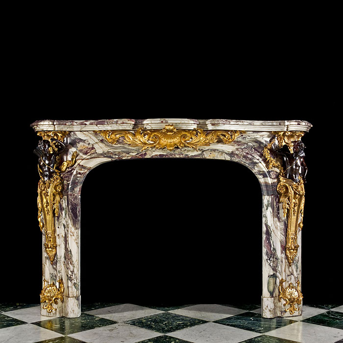 An Antique Louis XV caryatid marble fireplace Mantel. 