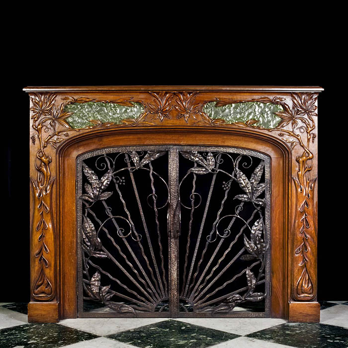 Antique walnut Art Nouveau Fireplace surround    