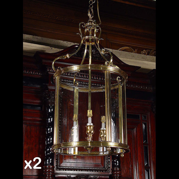 A glazed cylindrical Georgian style brass lantern    