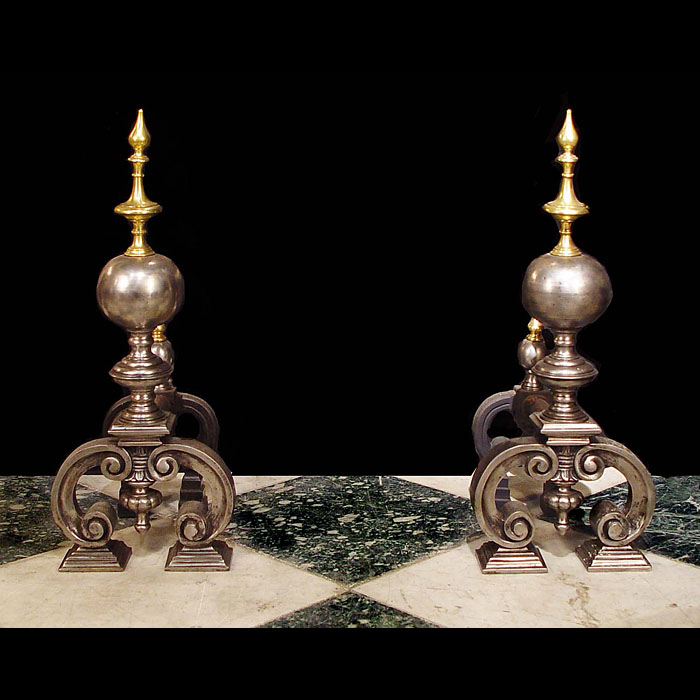 Pair of Cast Iron Flemish Style Andirons 