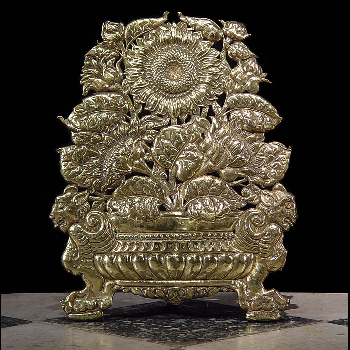 Antique Brass Fire Guard in the Baroque style in a gadrooned Urn
