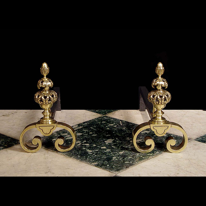 A pair of small Baroque style brass Andirons    