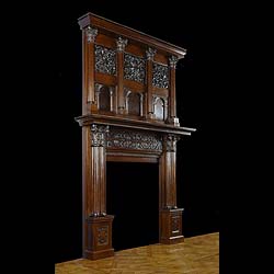 A large carved oak Jacobean Style Antique Chimneypiece Mantel 