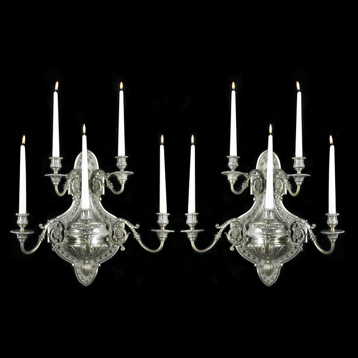 A Large Pair of Nickel Plated Wall Sconces