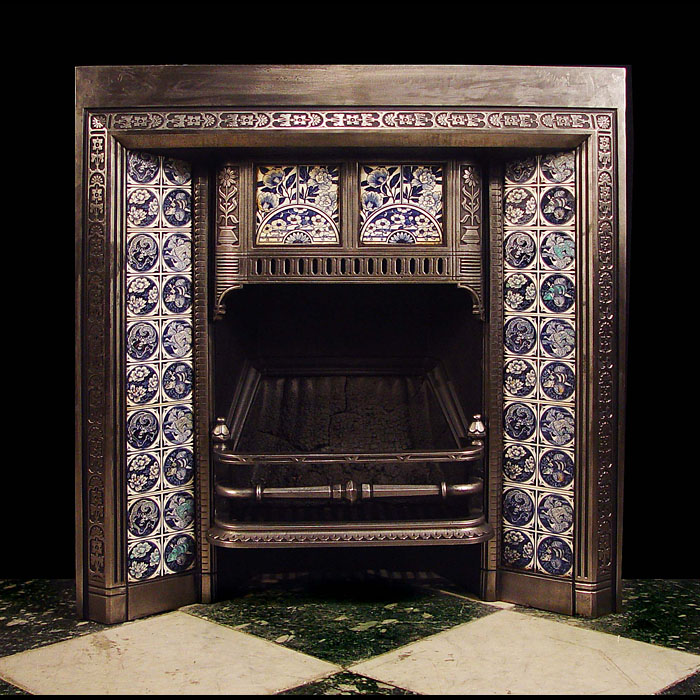A Victorian Minton tiled antique register grate    