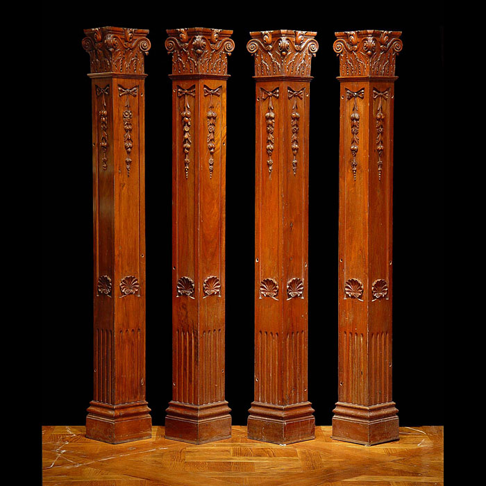  Set of Four Mahogany Corner Pilasters with Shell Motifs 
