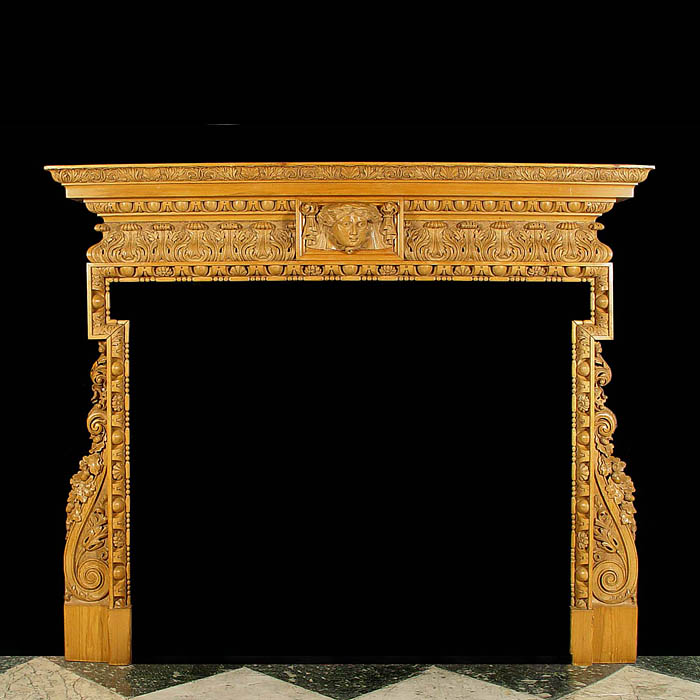 Antique Georgian English Rococo Chimneypiece in Carved Pine 
