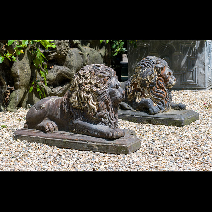 Victorian Pair of Terracotta Garden Lions