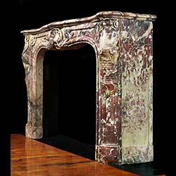 A Rare French Rococo Fior Di Pesco Apuano Marble Fireplace Surround


