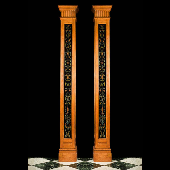 A Pair of Tall Oak & Painted Slate Pillars
