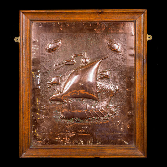 A copper Arts & Crafts galleon plaque
