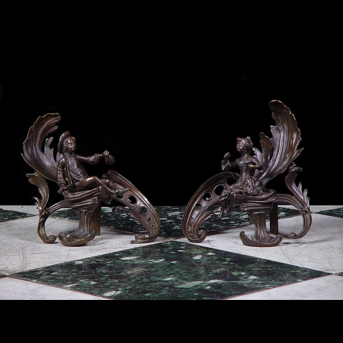 A Pair of Louis XV Style Bronze Chenets