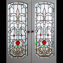 Antique Pair of Stained Glass Art Nouveau Doors