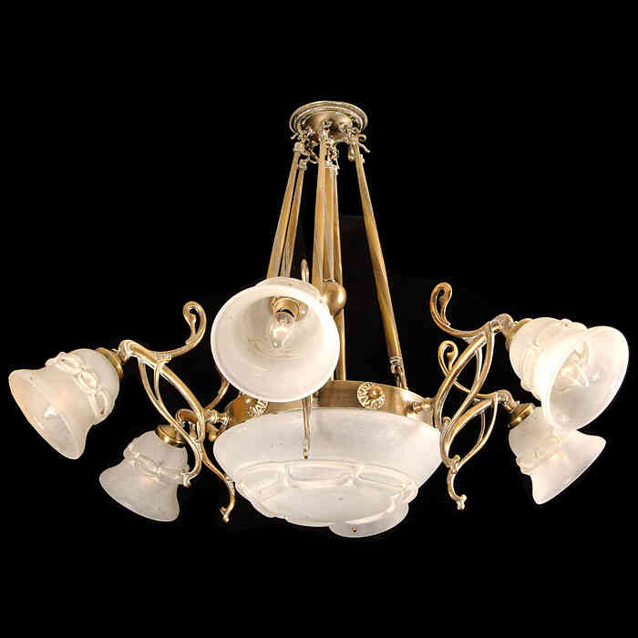 An Art Nouveau Style Six Light Chandelier
