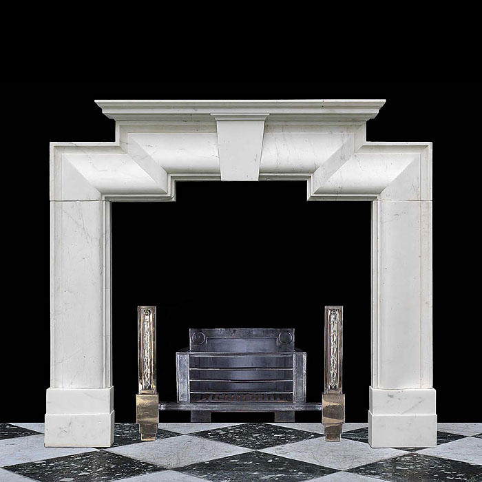 Antique White Statuary Marble Fireplace in a Bolection Art Deco style 


