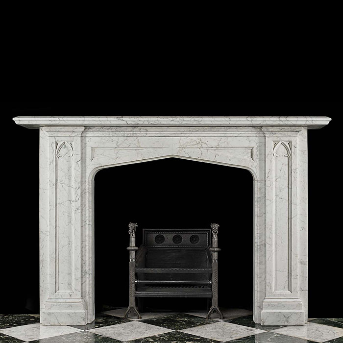 Antique Gothic Revival fireplace in Victorian white Pencil Statuary Marble
