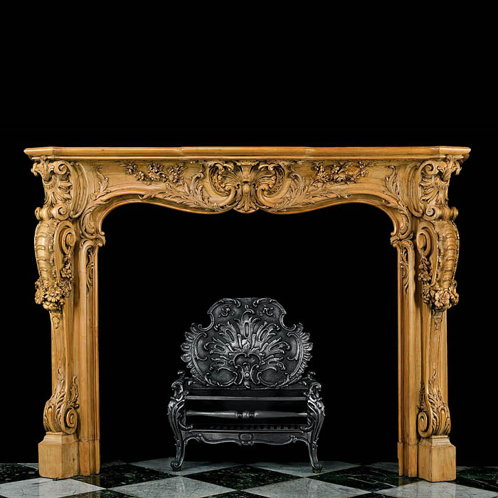 A very rare grand scale 18th century Louis XV style carved Limewood Rococo Chimneypiece


