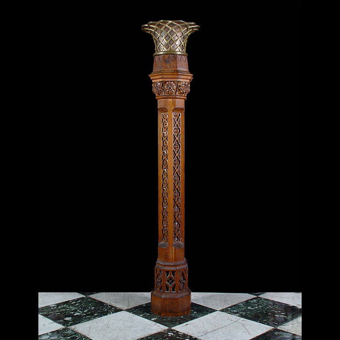  Antique Oak Jardiniere on a Pedestal in a Gothic Revival style
