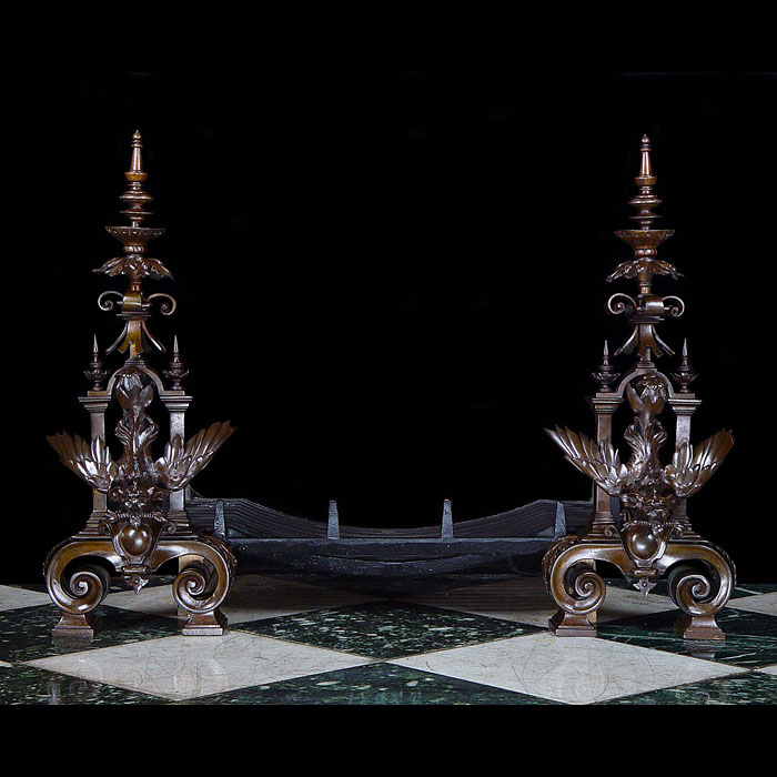  Baroque  style large bronze pair of andirons  