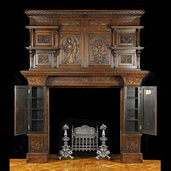 Antique Renaissance Elizabethan manner Oak Fireplace and Overmantel
